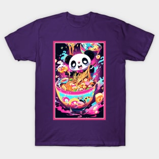 Anime Cute Panda eating Ramen | Cute Anime Panda Kawaii Design T-Shirt